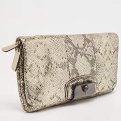 Pre Owned Coach Metallic Silver/Black Python Embossed Leather Flap Clutch