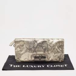 Pre Owned Coach Metallic Silver/Black Python Embossed Leather Flap Clutch