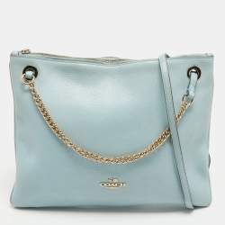 Coach Blue Leather Zip Chain Crossbody Bag