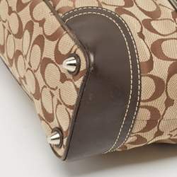 Pre Owned Coach Dark Brown/Beige Signature Canvas and Leather Hampton Tote