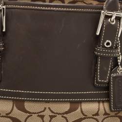 Pre Owned Coach Dark Brown/Beige Signature Canvas and Leather Hampton Tote