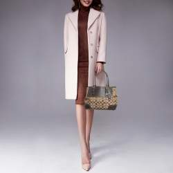 Pre Owned Coach Dark Brown/Beige Signature Canvas and Leather Hampton Tote