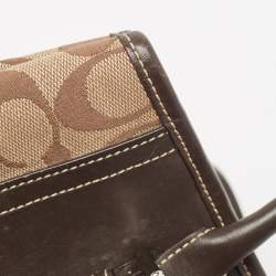 Pre Owned Coach Dark Brown/Beige Signature Canvas and Leather Hampton Tote