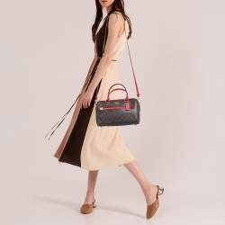 Pre Owned Coach Red/Brown Signature Coated Canvas and Leather Rowan Boston Bag