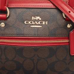 Pre Owned Coach Red/Brown Signature Coated Canvas and Leather Rowan Boston Bag