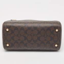Pre Owned Coach Red/Brown Signature Coated Canvas and Leather Rowan Boston Bag