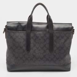 Coach Black Signature Coated Canvas and Leather Hamilton Briefcase Bag