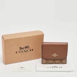 Coach Beige/Brown Signature Coated Canvas and Leather Trifold Wallet