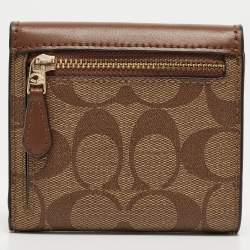 Coach Beige/Brown Signature Coated Canvas and Leather Trifold Wallet