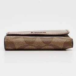Coach Beige/Brown Signature Coated Canvas and Leather Trifold Wallet