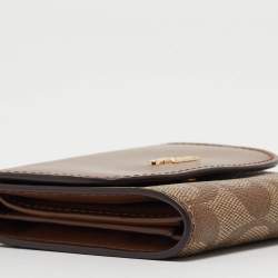 Coach Beige/Brown Signature Coated Canvas and Leather Trifold Wallet