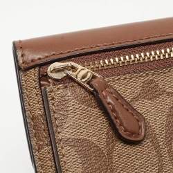 Coach Beige/Brown Signature Coated Canvas and Leather Trifold Wallet