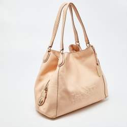 Pre Owned Coach Peach Leather Horse Carriage Edie Shoulder Bag