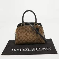 Pre Owned Coach Black/Beige Signature Coated Canvas and Leather Lillie Satchel
