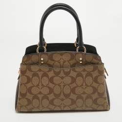 Pre Owned Coach Black/Beige Signature Coated Canvas and Leather Lillie Satchel