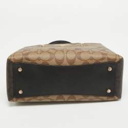 Pre Owned Coach Black/Beige Signature Coated Canvas and Leather Lillie Satchel