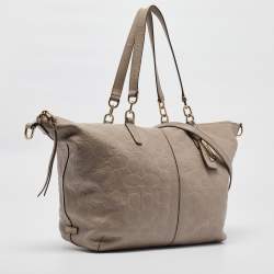 Coach Beige Signature Embossed Leather Bleecker Zip Tote