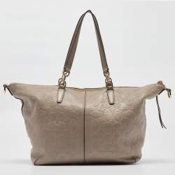Coach Beige Signature Embossed Leather Bleecker Zip Tote