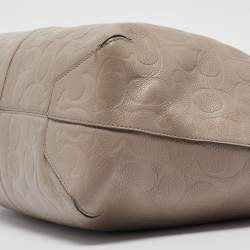 Coach Beige Signature Embossed Leather Bleecker Zip Tote