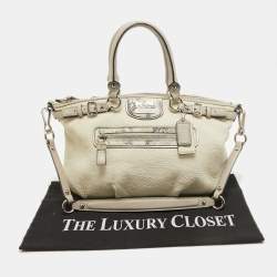 Coach Light Grey Snake Embossed and Leather Sophia Madison Satchel