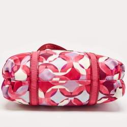 Pre Owned Coach Pink Signature Satin and Patent Leather Tote