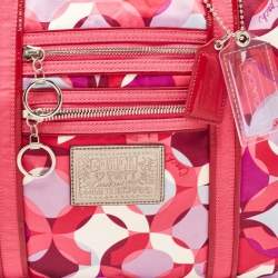 Pre Owned Coach Pink Signature Satin and Patent Leather Tote