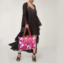 Pre Owned Coach Pink Signature Satin and Patent Leather Tote