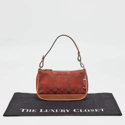 Pre Owned Coach Red/Beige Signature Canvas and Leather Pochette Bag