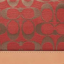 Pre Owned Coach Red/Beige Signature Canvas and Leather Pochette Bag