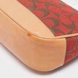 Pre Owned Coach Red/Beige Signature Canvas and Leather Pochette Bag