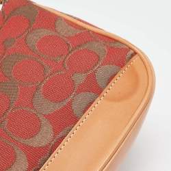 Pre Owned Coach Red/Beige Signature Canvas and Leather Pochette Bag