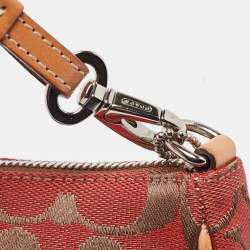 Pre Owned Coach Red/Beige Signature Canvas and Leather Pochette Bag