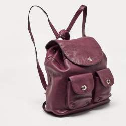 Pre Owned Coach Burgundy Leather Drawstring Backpack