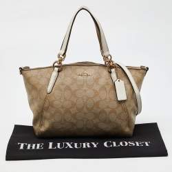Coach Tri Color Signature Coated Canvas  and Leather Small Kelsey Satchel