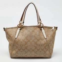 Coach Tri Color Signature Coated Canvas  and Leather Small Kelsey Satchel