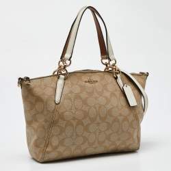 Coach Tri Color Signature Coated Canvas  and Leather Small Kelsey Satchel