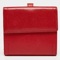 Coach Red Leather Metal Flap Compact Wallet