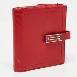 Coach Red Leather Metal Flap Compact Wallet