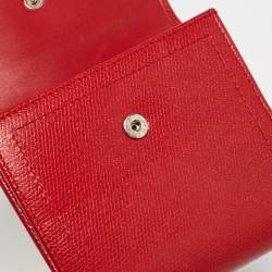 Coach Red Leather Metal Flap Compact Wallet