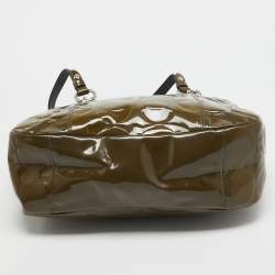Coach Olive Green Op Art Embossed Patent Leather East West Gallery Tote