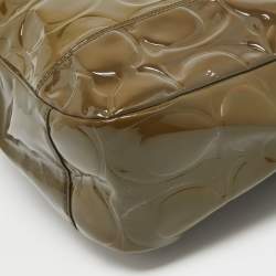 Coach Olive Green Op Art Embossed Patent Leather East West Gallery Tote
