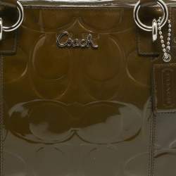 Coach Olive Green Op Art Embossed Patent Leather East West Gallery Tote