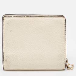 Coach Off White/Brown Leather Snap Compact Wallet