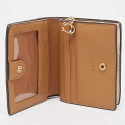 Coach Off White/Brown Leather Snap Compact Wallet