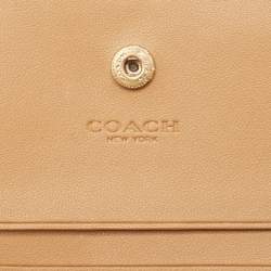 Coach Off White/Brown Leather Snap Compact Wallet