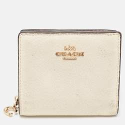 Coach Off White/Brown Leather Snap Compact Wallet