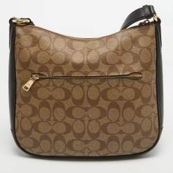 Pre Owned Coach Beige/Black Signature Coated Canvas and Leather Ellie File Crossbody Bag