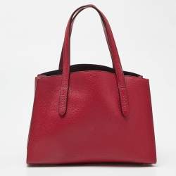 Coach Red/Pink Grained Leather Charlie Carryall Tote