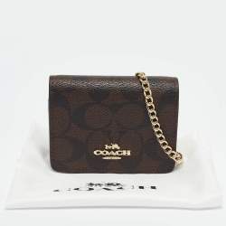 Coach Black/Brown Signature Coated Canvas and Leather Mini Chain Card Case