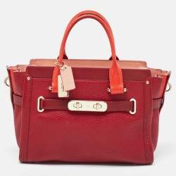 Pre Owned Coach Two Tone Red Leather Swagger 27 Carryall Tote